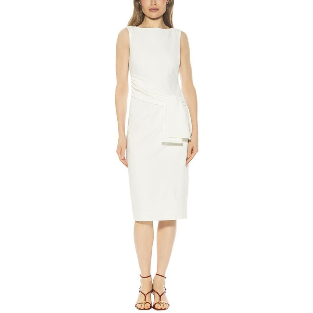 Alexia Admor Womens  Kiara Boatneck Bow Waist Sheath Dress, Beige